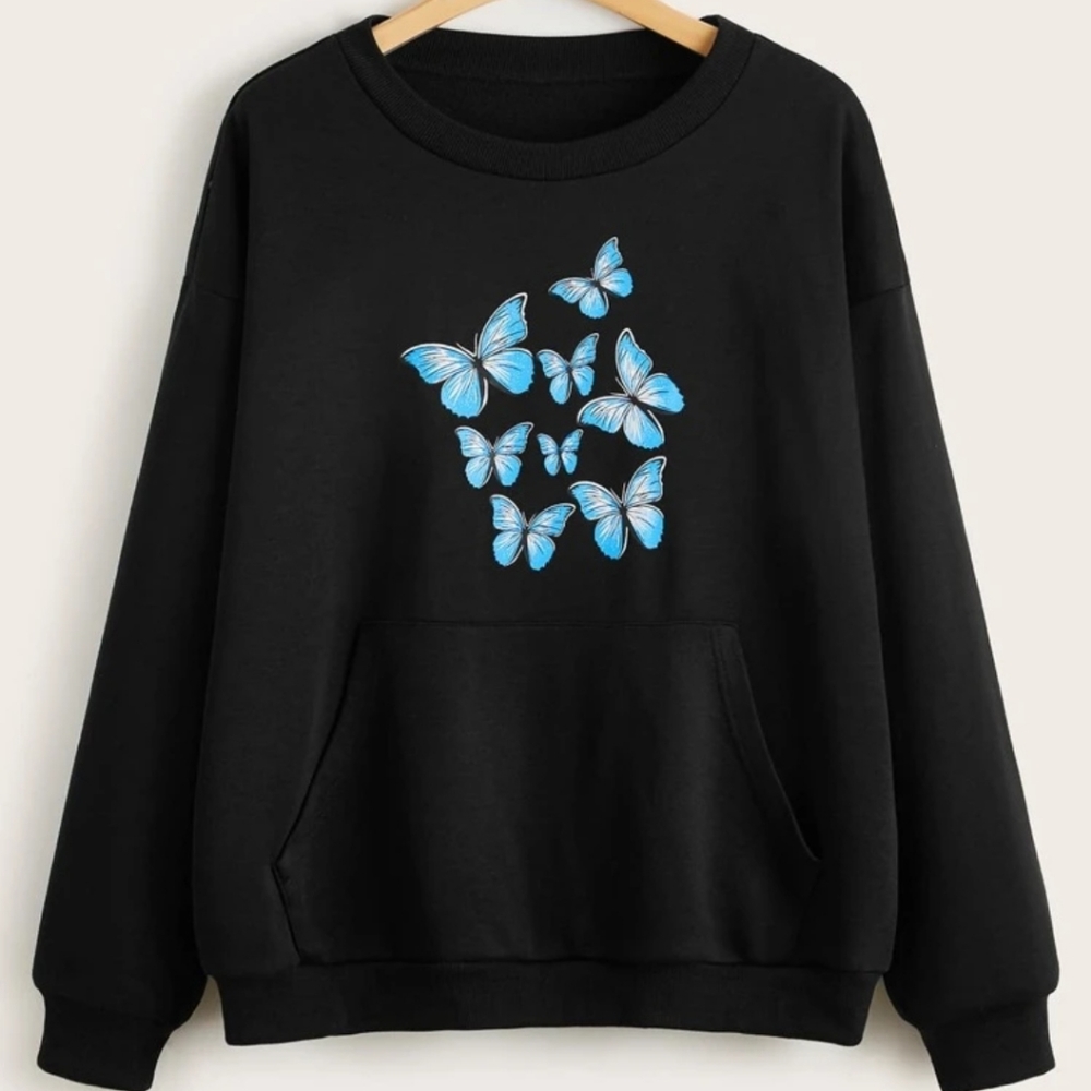 Shein blue 🦋 butterfly pullover 2x